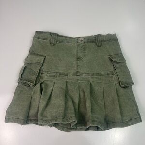 Nicole Miller Girls Green Denim Skirt Skort Pleated Sz 12